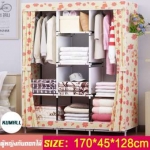 KUMALL ตู้เสื้อผ้า พร้อมช่องเก็บของ สามบล็อก ตู้เก็บเสื้อผ้า ขนาดใหญ่ สไตล์ญี่ปุ่น แข็งแรงและทนทานด้วยท่อเหล็กใหญ่เป็นพิเศษ พร้อมช่องเก็บของมีผ้าคลุม ประกอบง่าย 3 Block wardrobe ตู้เสื้อผ้า