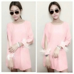 เดรสผ่าแขนแต่งขนนก