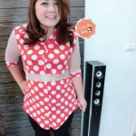 เชิ้ทยาวลายจุดแต่งแขนซีทรู