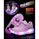 รองเท้าติดล้อ 2ล้อหน้า-หลัง พื้นไฟ led พร้อมสวิตซ์ปิดเปิด สีชมพู