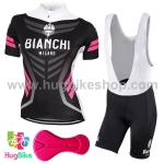 ชุดจักรยานผู้หญิงแขนสั้นขาสั้น Bianchi 17 (01) สีดำขาวชมพู กางเกงเอี๊ยม