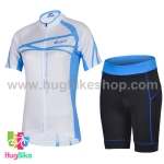 ชุดจักรยานผู้หญิงแขนสั้นขาสั้น CheJi 14 (03) สีขาวลายเส้นฟ้า