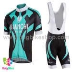 ชุดจักรยานแขนสั้นทีม Bianchi 17 (23) สีดำลายเขียว กางเกงเอี๊ยม