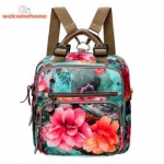 Retro ดอกไม้พิมพ์กระเป๋าสะพายไหล่ซิปผ้า Oxford Travel กระเป๋าเป้ขนาดเล็ก - INTL