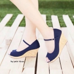 รองเท้าทรงเปิดหน้า ส้นไม้ค็อค