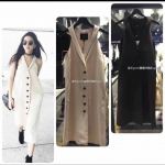 Dress คอปก ผ่าหน้ากระดุมสีดำด้านหน้า