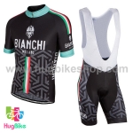 ชุดจักรยานแขนสั้นทีม Bianchi 17 (10) สีดำเขียวลาย กางเกงเอี๊ยม