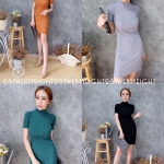 เดรสไหมพรมคอเต่าแขนสั้น