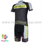 ชุดจักรยานแขนสั้นทีม Castelli 17 (02) สีดำเทาลายเขียว