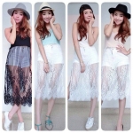 สายเดี่ยวแต่งลูกไม้ซีทรูน่ารัก