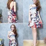 เดรสสายเดี่ยว ผ้าพิมพ์ลายใบไม้สุดวินเทจ