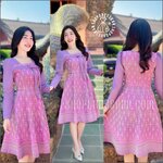 ✔️พร้อมส่ง : [ S-M-L-XL-2XL ] :: ชุดเดรสผ้ามัดหมี่ทอลายไทย แขนยาว ดีเทลโบว์อกสวยเก๋ กระโปรงทรงบาน8ชิ้น ซิปซ่อนหลัง งานอัดกาวทั้งชุด ใส่ทำงาน ใส่ออกงานสวยๆ