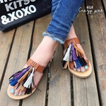 รองเท้าแตะสินค้านำเข้า หนังpu แต่งพู่มีสายรัดข้อ