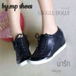 รองเท้าบู๊ทเสริมส้นหนังเงาเมทาริค แบบผูกเชือก