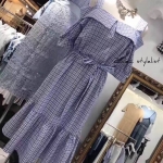 เดรสสายเดี่ยวเปิดไหล่ ลายสก็อต