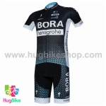 ชุดจักรยานแขนสั้นทีม Bora 17 (02) สีดำลายจุดฟ้า