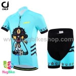 ชุดจักรยานเด็กแขนสั้นขาสั้น CheJi (15) สีฟ้าดำลายการ์ตูนปีศาจ