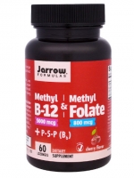 Jarrow Formulas, Methyl B-12 & Methyl Folate, 5000 mcg/800 mcg, Cherry Flavor, 60 Lozenges