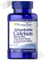 Absorbable Calcium 600mg plus Magnesium 300mg & Vitamin D 1000iu 60 Softgels