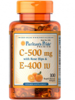 Puritan's Pride Vitamin C & E 500 mg/400 IU with Rose Hips 100 Softgels