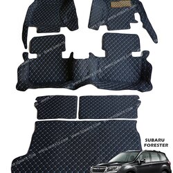 พรมปูพื้นรถยนต์ SUBARU FORESTER สีดำด้ายฟ้า เต็มคัน + แผ่นท้าย + ปิดเบาะหลัง (รวม6ชิ้น)