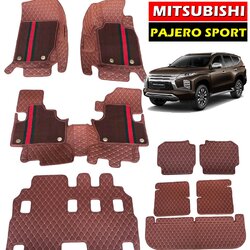 พรมปูพื้นรถยนต์ 7D PAJERO SPORT ปี2015-23 สีน้ำตาล เสริมใยดักฝุ่น เข้ารูป เต็มคัน