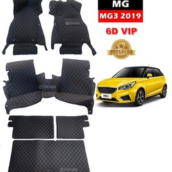 พรมปูพื้นรถยนต์ 6D MG 3 2019 พรม6D QJ VIP หนาพิเศษ สีดำ +แผ่นท้าย ปิดเบาะ เต็มคัน 6ชิ้น