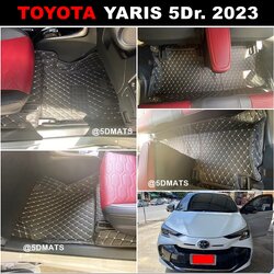 พรมปูพื้นรถยนต์ 6D TOYOTA YARIS 5Dr. ปี2023 พรม6D ยาริส สีดำด้ายครีม เข้ารูป เต็มคัน 3ชิ้น