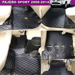 พรมปูพื้นรถยนต์ 6D หนาพิเศษ PAJERO SPORT 2008-2014 หนังสีดำด้ายน้ำเงิน 9ชิ้น เต็มคัน