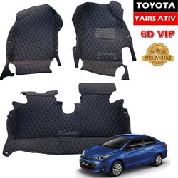 พรมปูพื้นรถยนต์ 6D TOYOTA YARIS ATIV 2018 พรม6D QJ VIP หนาพิเศษ สีดำด้ายน้ำเงิน เต็มคัน 3ชิ้น