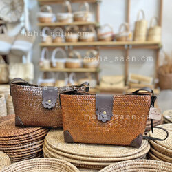 กระเป๋าสานกระจูด สะพายข้าง งานแฮนด์เมด สายหนังPU 🍣