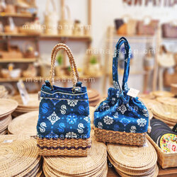 กระเป๋าผักตบชวาสาน ทรงจีบ หูหิ้ว คล้องแขน แต่งผ้า 💙