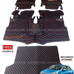 ยางปูพื้นรถยนต์ 6D ATTRAGE 2013-18 สีดำด้ายแดง +แผ่นท้าย เต็มคัน