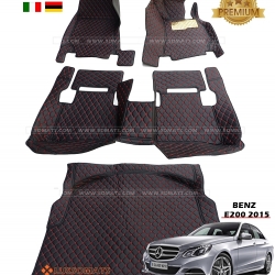 พรมปูพื้นรถยนต์ 6D BENZ E200 2010-15 W212 สีดำด้ายแดง +แผ่นท้าย (4ชิ้น) เต็มคัน