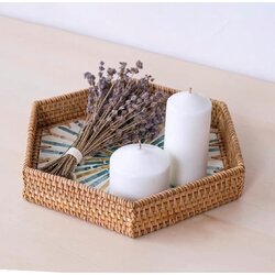 ถาดหวาย ถาดอาหาร พร็อพถ่ายรูป ถาดหกเหลี่ยม Rattanly Mosaic Tray 🤩