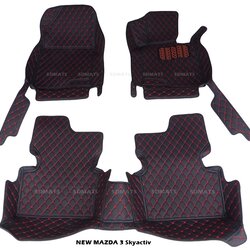 พรมปูพื้นรถยนต์ 6D MAZDA 3 Skyactiv ปี2014-20 พรม6D สีดำด้ายแดง เต็มคัน 3ชิ้น