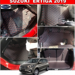 พรมปูพื้นรถยนต์6D SUZUKI ERTIGA 2019 พรม6D หนังPUแท้ สีดำด้ายแดง (เต็มคัน)