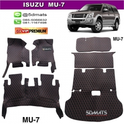 พรมปูพื้นรถยนต์ 6D หนาพิเศษ ISUZU MU-7 หนังสีดำด้ายแดง+ปิดเบาะหลัง 6ชิ้น เต็มคัน