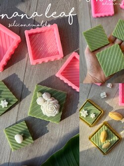 รวมแม่พิมพ์ ฐานสี่เหลี่ยมลายใบตอง ใส่กล่องทองสี่เหลี่ยมได้