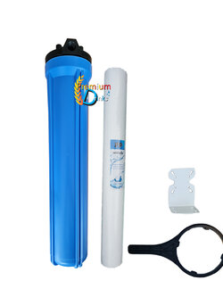 กระบอกดักตะกอนทึบ สีน้ำเงิน(Housing ) Hydro-max 20นิ้ว ท่อ 4 หุน ฟรีไส้ PP 1ตัว