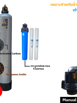 ชุดถังกรองน้ำใช้ FRP ขนาด 10x54 จุสาร50 ลิตร +ชุดดักตะกอน 20นิ้ว 5 ไมครอน ฟรีติดตั้ง