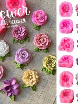 รวมแม่พิมพ์ ดอกไม้ติดใบ พร้อมใบไม้ สวยทุกแบบ