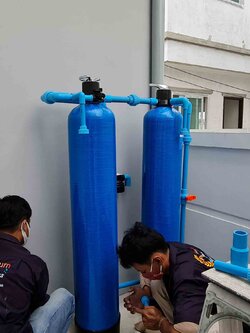 งานติดตั้ง ถังไฟเบอร์กรองน้ำใช้ ขนาดจุสารกรอง50ลิตร 2 ใบ+ชุดดักตะกอน 5ไมครอน