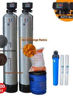 ชุดถังกรองน้ำใช้FRPขนาด 14x65 จุสาร100 ลิตร 2 ใบ +ชุดดักตะกอน 5ไมครอน+ชุดถังเกลือ+เกลือ ระบบล้างAuto ราคาพร้อมติดตั้ง