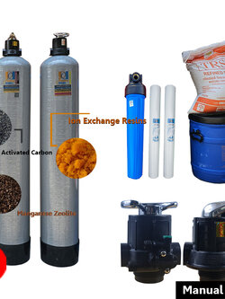 ชุดถังกรองน้ำใช้FRPขนาด 10x54 จุสาร50 ลิตร 2 ใบ +ชุดดักตะกอน 5ไมครอน+ชุดถังเกลือ+เกลือ ราคาพร้อมติดตั้ง