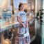 เซท 2 ชิ้น เสื้อยืดแขนสั้นสกรีนลายพิมพ์ D&G มาพร้อมกระโปรงแต่งระบายชั้นพิมพ์ลายแบรนด์สวยม๊ากก แมทซ์กันสวย หรู ลงตัวจ้า