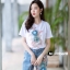 set เสื้อกับกางเกง ปักลายดอกไม้