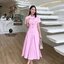 เดรสคอปกแขนสั้น สีชมพูแพทเทิร์นเป๊ะ ทรงสวยดูสง่า สวยผู้ดีมากๆ เรียบหรู ดูไฮโซมาก ดูลุคคุณหนู คุณนายมาก