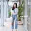 set เสื้อกับกางเกง ปักลายดอกไม้