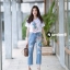set เสื้อกับกางเกง ปักลายดอกไม้